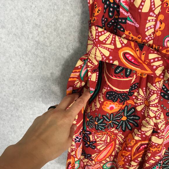 Rachel Zoe Romper Womens XS Red Paisley Belt‎ Puff Tropical Boho Resort Coastal - Picture 5 of 12